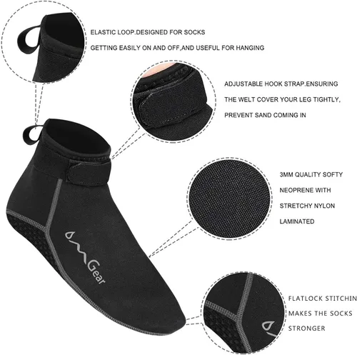 Miniatura 2 de Calcetines de agua de neopreno, calcetines de playa tipo botines de 0.118 pulgadas, con costuras invisibles antideslizantes para traje de neopreno
