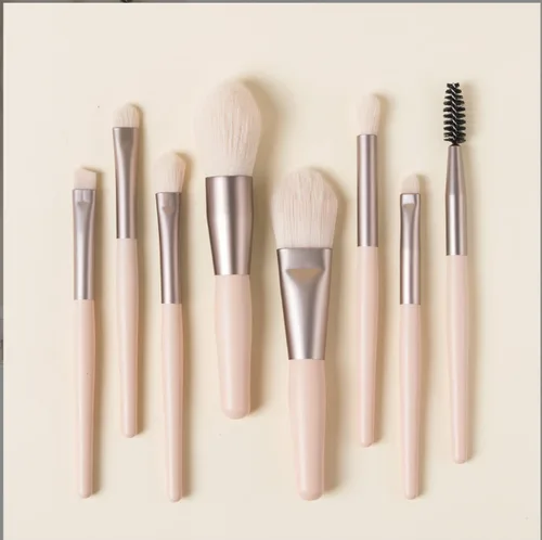Miniatura 2 de Juego de brochas de maquillaje de 7 a 8 piezas, para base, polvo, sombra de ojos rubor, pestañas y corrector OPP Bag (beige)