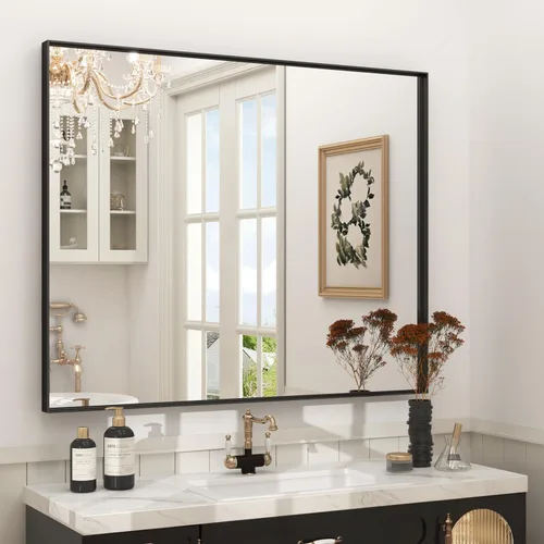 Miniatura 83 de Paquete de 2 espejos de baño con marco de metal negro de 22 x 30 pulgadas, espejo rectangular redondeado negro mate, antioxidante, se cuelga