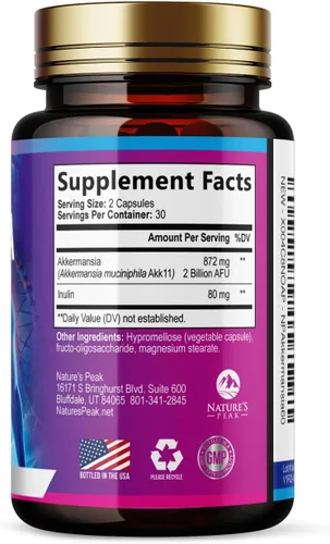 Miniatura 9 de Akkermansia Suplemento para la salud intestinal - Probiótico Akkermansia prémium con fibra prebiótica - Akkermansia Muciniphila 2 mil millones