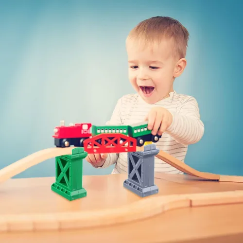 Miniatura 5 de Juego de 10 pistas de tren de madera, pista de interruptor curva y pista cruzada compatible con todas las principales marcas