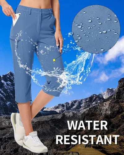 Miniatura 5 de MAGCOMSEN Pantalones de senderismo tipo cargo para mujer, ligeros, elásticos, resistentes al agua, con 5 bolsillos para exteriores