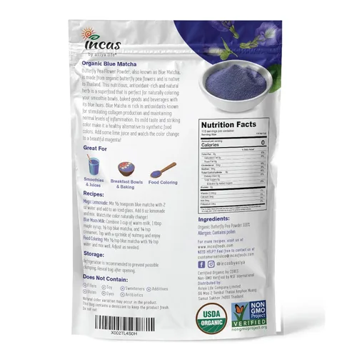 Miniatura 2 de INCAS - Polvo de flor de guisante mariposa 100% orgánico USDA (4 onzas) Té Matcha azul orgánico Extracto verificado sin OMG de Tailandia
