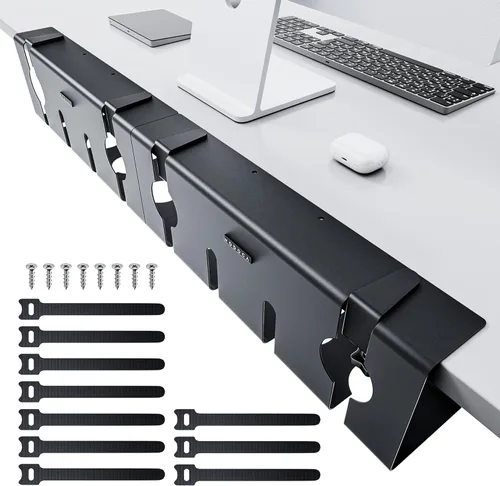 Miniatura 11 de NODOCA Bandeja de gestión de cables para debajo del escritorio sin perforación, gestión de cables de 14'', abrazadera sin perforaciones, bandeja