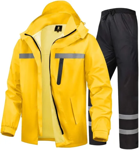 Miniatura 8 de Traje de lluvia para hombre, de alta visibilidad, reflectante, para trabajo, chaqueta de lluvia, pantalones para todos los deportes, granja, pesca