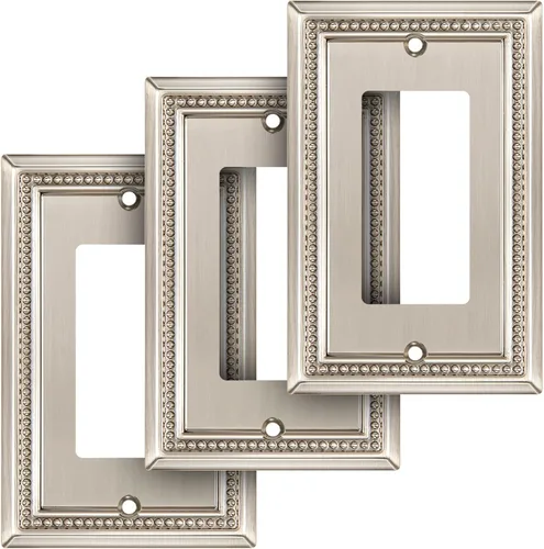 Miniatura 110 de Henne Bery Sunken Pearls - Placa de pared decorativa resistente para interruptor, cubierta para tomacorrientes (doble dúplex, níquel satinado)