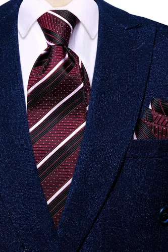 Miniatura 222 de Hi-Tie Corbatas de seda para hombre, diseño de cachemira a rayas, con bolsillo, gemelos cuadrados, conjunto formal de negocios