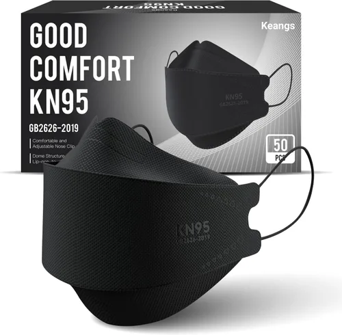 Keangs - KN95 - Mascarillas faciales desechables suaves y cómodas para adultos y adolescentes, paquete de 50 unidades, color negro