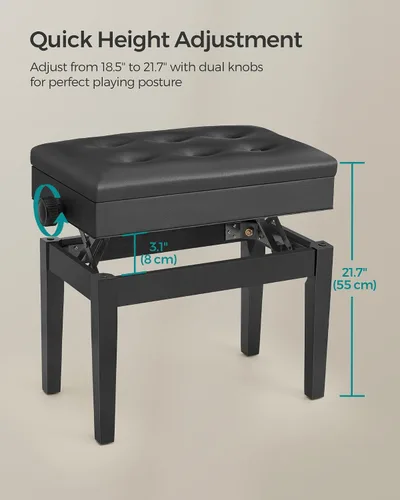 Miniatura 8 de SONGMICS Taburete ajustable de madera para piano con almacenamiento de partituras negro ULPB57H
