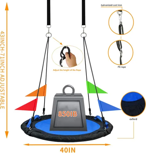 Miniatura 4 de Columpio para árbol de 40 pulgadas, columpio para árbol de telaraña, capacidad de peso de 800 libras, Oxford 900D impermeable con asas, con correas