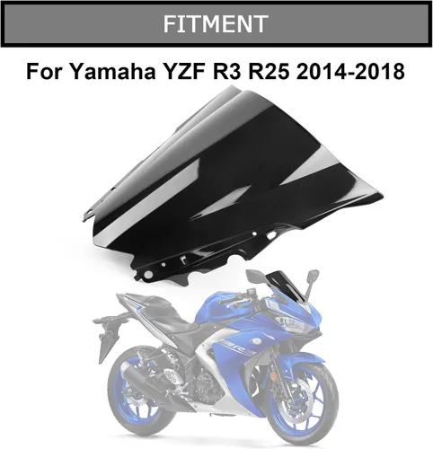 Miniatura 2 de PSLER Parabrisas Parabrisas Doble Burbuja para YZF R3 R25 2014-2018 2014 2015 2016 2017 2018 (Negro)