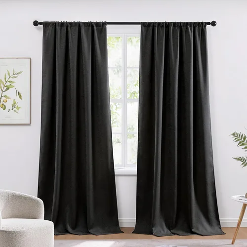 Miniatura 11 de WRENSONGE Cortinas opacas para dormitorio, cortinas opacas negras de 63 pulgadas de largo para sala de estar, ventanas, cocina, habitación, cortinas