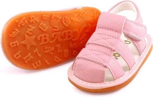 Miniatura 4 de SOFMUO Sandalias chirriantes antideslizantes con suela de goma suave y puntera cerrada, zapatos de verano al aire libre para niños pequeños
