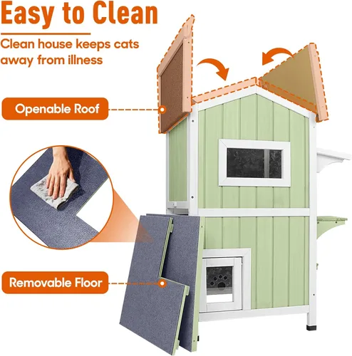 Miniatura 4 de Casa cálida aislada para gatos de 2 pisos, refugio resistente a la intemperie para gatos con 2 plataformas, capas térmicas, 2 puertas de escape