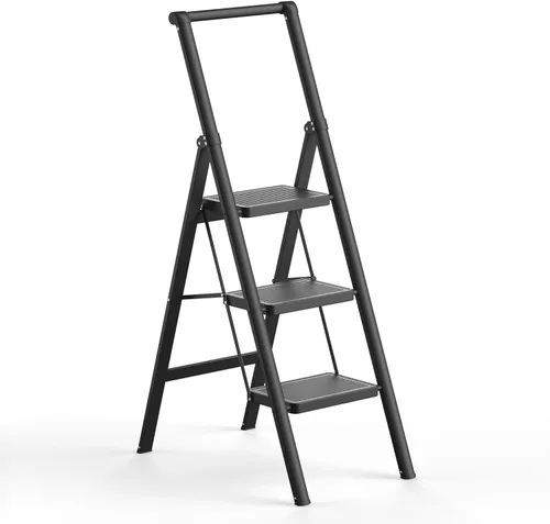 Miniatura 15 de SOLADDER Escalera de 6 escalones, taburete plegable con mango y pedal ancho antideslizante, escalera de escalera portátil de aluminio ligero