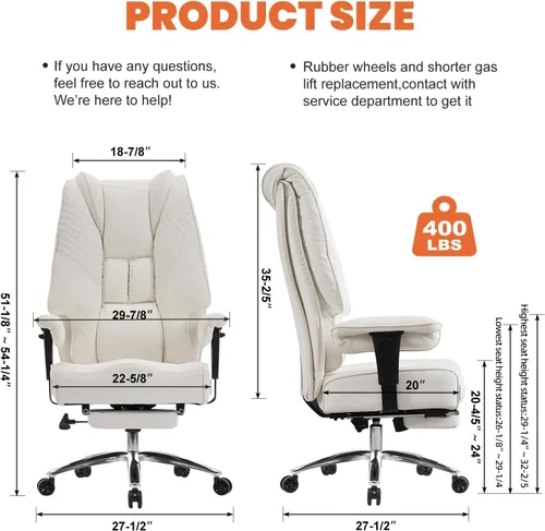 Miniatura 2 de EXCEBET Silla de Oficina Grande y Alta con Asiento Ancho de 400 libras, Sillas de Oficina Ejecutivas de Cuero con Respaldo Alto con Reposapiés