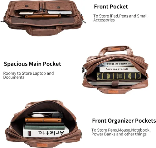 Miniatura 2 de seyfocnia Bolsa para laptop para hombre bolsa de mensajero de cuero de 156 pulgadas resistente al agua maletín de viaje de negocios bolsa