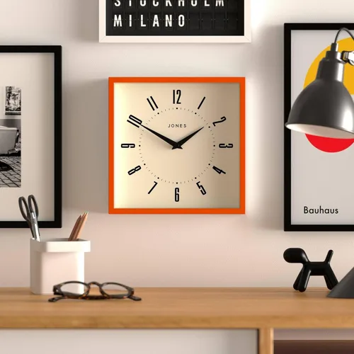 Miniatura 3 de JONES CLOCKS® Reloj de pared de caja, cuadrado retro, 10 pulgadas, naranja, números fáciles de leer, reloj perfecto para cocina u oficina Naranja