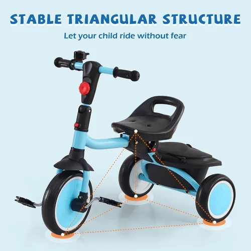Miniatura 8 de Triciclo para niños pequeños, triciclo para niños con campana, triciclo plegable para niños de 18 meses a 5 años, triciclo de bebé con asiento Azul
