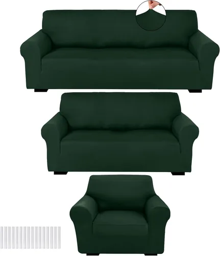 Miniatura 9 de Peryiter Juego de 3 Fundas para Sofá, Cubiertas de Muebles para Sofá, Loveseat, Sillón, Ajuste de Forma Elástico, Sin Arrugas, Protector de Muebles