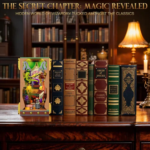Miniatura 4 de Kit de construcción de rincón de libros con luces LED, 1033 piezas Magic Academy Booknook 3D modelo de casa en miniatura para estantería