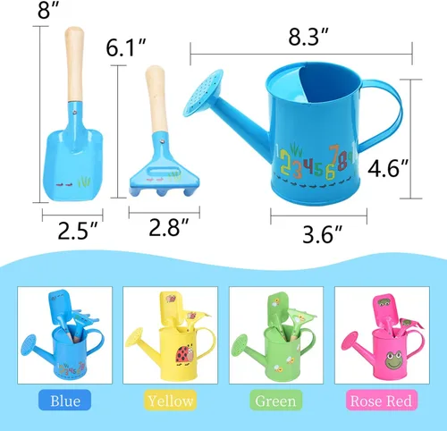 Miniatura 6 de Sungmor Juego de regaderas pequeñas para jardinero El paquete incluye 3 regaderas de rana rosa roja y paleta y rastrillo herramientas de mano