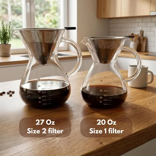Miniatura 6 de Cafetera vertida, jarra de vidrio de borosilicato de 27 onzas (27.1 fl oz), filtro de acero inoxidable reutilizable, gotero sin papel