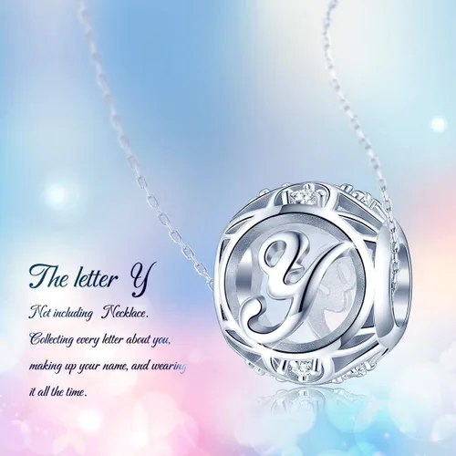 Miniatura 41 de FOREVER QUEEN - Dije con letra inicial de la A a la Z, para pulsera y collar, de plata de ley 925 con cuentas de circonita cúbica, joyería de regalo