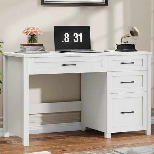 Miniatura 17 de Halitaa Farmhouse - Escritorio ejecutivo de 47 pulgadas, escritorio para computadora con cajón de archivos y estación de carga, estación de trabajo