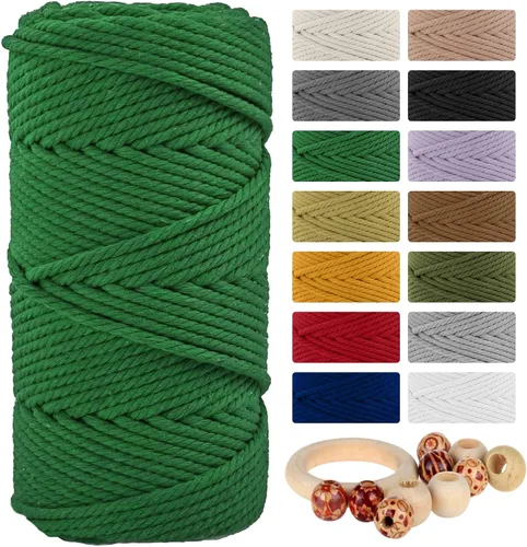 Miniatura 35 de Cordón de algodón macramé 5mmx109 yardas 4 hebras, Munzong Natural hecho a mano 4 cuerdas de algodón trenzadas para colgar en la pared, tejido