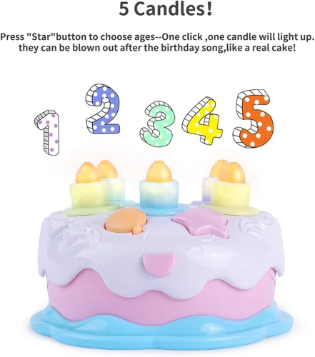 Miniatura 3 de Pastel de cumpleaños de primer año, juguetes de pastel con música que canta y velas que cuentan y sopla, juguetes para regalo de cumpleaños y Rosa