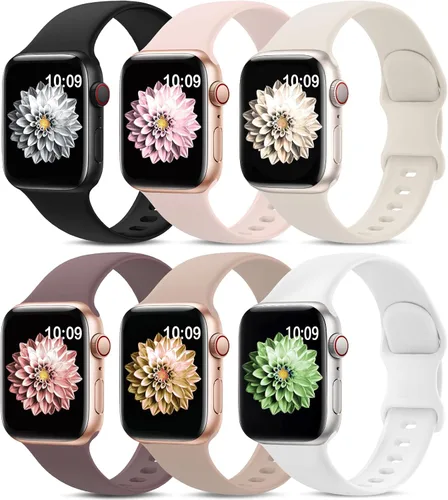 Paquete de 6 correas deportivas compatibles con Apple Watch de 38mm 40mm 41mm 42mm 44mm 45mm 49mm 46mm, correa impermeable de silicona para iWatch