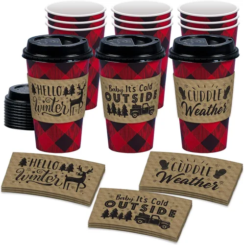 Miniatura 10 de Live It Up! Party Supplies Tazas desechables de café o chocolate caliente – Buffalo Plaid