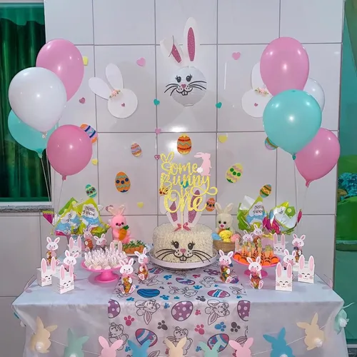Miniatura 6 de 1 pieza de decoración de pastel con purpurina dorada de conejo de Pascua para primer cumpleaños para temática de Pascua, baby shower, niños, primera