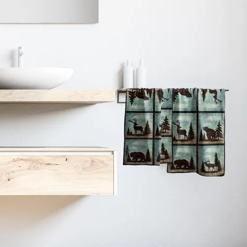 Miniatura 6 de Giwawa Juego de 2 toallas de mano vintage con diseño de oso y ciervo, diseño de alce y árbol, toalla de cara súper suave para baño, cocina, hombre