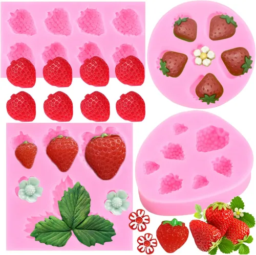 Molde de fondant de frutas de fresa, hojas de fresa, moldes de silicona para decoración de pasteles, decoración de cupcakes, caramelo y chocolate,