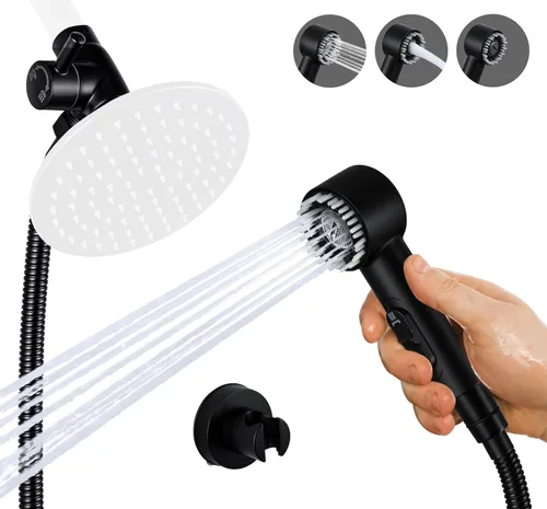 Miniatura 8 de Accesorio de ducha para perros de 3 modos, rociador de mano de alta presión con interruptor de encendido/apagado, desviador de ducha de metal G1/2