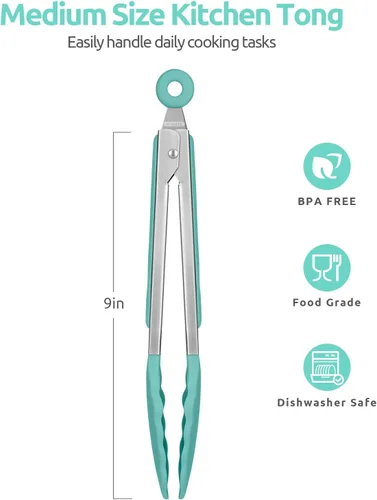 Miniatura 2 de Pinzas de cocina resistentes al calor de 600ºF: pinza de cocina de silicona U-Taste de 9 pulgadas con puntas de goma antiadherentes selladas firmes