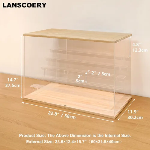 Miniatura 6 de LANSCOERY Vitrina de exhibición acrílica con luz LED, caja de exhibición de 6 niveles para coleccionables y figuras de acción, organizador Madera