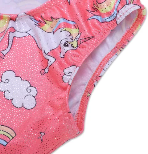 Miniatura 197 de HOZIY - Leotardos de gimnasia con pantalones cortos brillantes para niñas pequeñas; estampados de unicornio, aurora, arco iris, sirena, dinosaurio