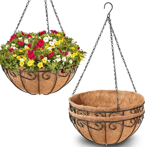 Miniatura 8 de Legigo Paquete de 3 cestas colgantes de metal de 10 pulgadas para plantas al aire libre, macetas colgantes redondas de alambre con forro de fibra