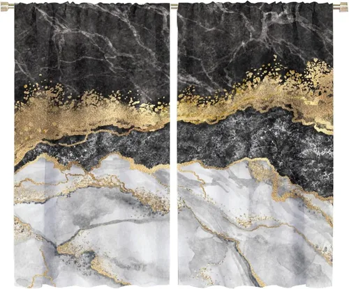 Miniatura 70 de Cortinas abstractas de mármol de lujo de lujo azul marino dorado a rayas con patrón de mármol estampado para dormitorio, sala de estar, cortinas