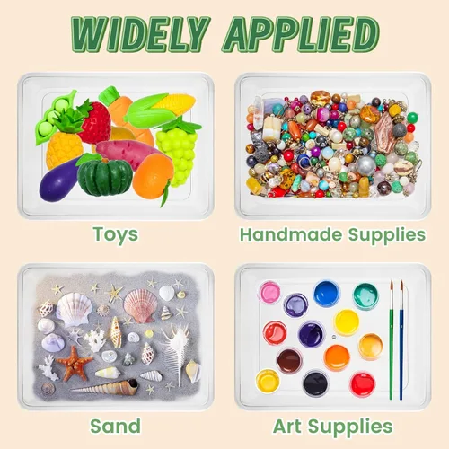 Miniatura 5 de 10 bandejas de arte de plástico para actividades, bandeja apilable para manualidades, bandeja de almacenamiento plana, bandeja organizadora