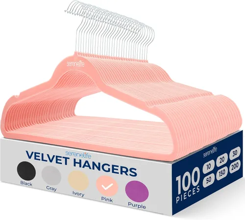 Miniatura 29 de SereneLife Perchas de terciopelo color negro, paquete de 100 perchas delgadas antideslizantes con gancho giratorio cromado de 360°, capacidad Negro
