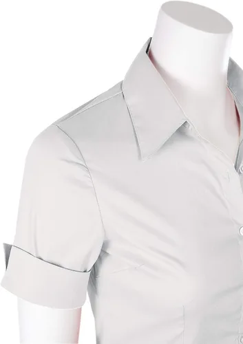 Miniatura 4 de Blusa de manga corta elástica con cuello abotonado para oficina, formal, informal, para mujer, ajuste (XS-3XL)