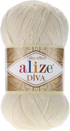 Miniatura 26 de Alize Diva Silk Effect 100% hilo acrílico de microfibra, 1 madejas de bola de 3.53 oz 383yds color (1 - crema)