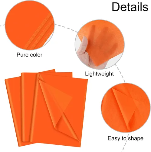 Miniatura 3 de NEBURORA Papel de seda naranja para bolsas de regalo, 60 hojas de color naranja brillante, papel de embalaje de 14 x 20 pulgadas para envoltura