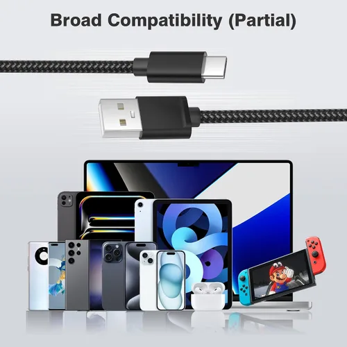 Miniatura 7 de Cable de carga USB tipo C, paquete de 3, (1.5/3.3/6.6 pies), de nailon, para Samsung Galaxy Fold Note 9, 8, S10, S9, S8, S10E, 10, 10E, Plus, S20