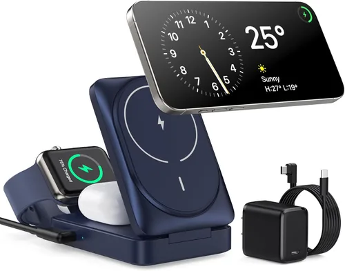 Miniatura 8 de Cargador Inalámbrico 3 en 1 Estación de Carga para iPhone, Soporte de Carga Magnético de 15W Certificado Qi2 para Mag-Safe con Adaptador USB C