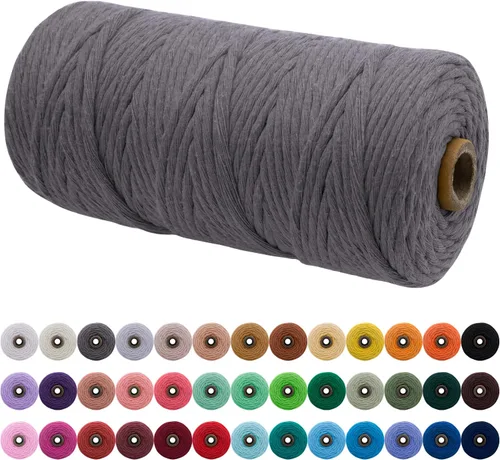 Miniatura 119 de JeogYong Cordón de macramé de un solo hilo 2mm x 164 yardas (492 pies) Cuerda de algodón suave, hilo de macramé 2 mm, suministros de macramé